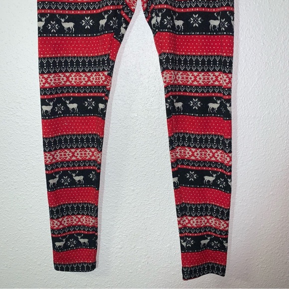 Pink Republic Christmas print Leggings Sz M snowflake reindeer Red white black - Picture 10 of 12